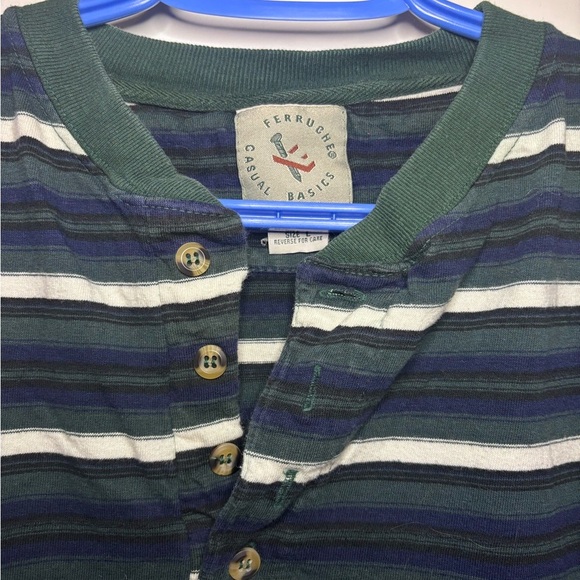 Vintage Ferruche Basics Striped Long Sleeve Henley Shirt - Picture 3 of 4